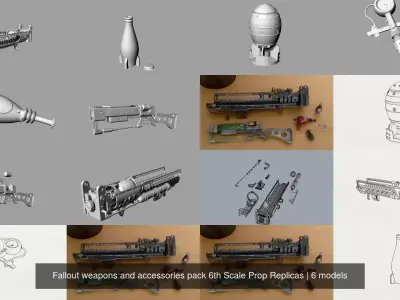 Fallout weapons and accessories pack 6th Scale Prop Replicas 3D Model Collection