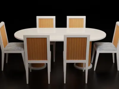 Mid-century Modern Dining Table with 2 round poles Free 3D model