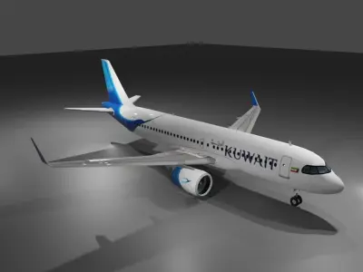 Kuwait airways Airbus a320neo 3d model Low-poly 3D model