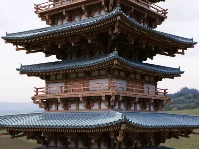 Japanese Modular Pagoda Low-poly 3D model