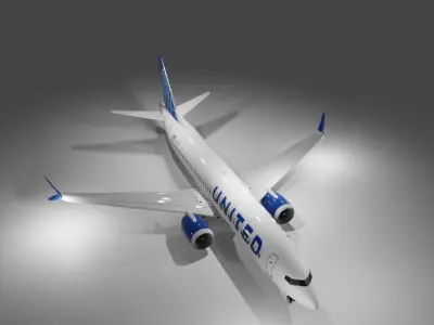 United airlines Boeing 737 max 8 3d model with cockpit Low-poly 3D model
