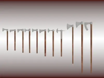 Battle-axe set three axes Low-poly 3D model