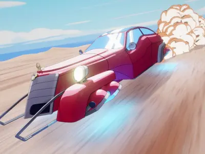 Sci-FI old car Animation Free low-poly 3D model