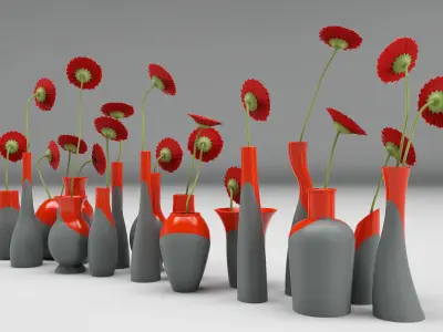 Vases with daisy Free 3D model