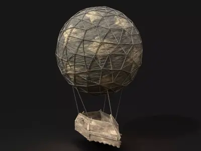 AAA NEXTGEN Medieval Small Balloon Airship Primal Wooden Machine Low-poly 3D model