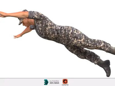 Military man jumping on the ground 3D model
