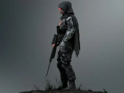 Sci Fi Sniper Soldier Low-poly 3D model