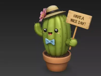 Cute Cartoon Cactus in Pot 3D Model - High Fidelity PBR 4K 3D model