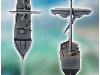 Medieval boat with folded sail and mast observation post 4 - Med 3D print model