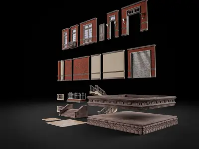 MODULAR BUILDING WITH INTERIOR KITBASH 01 Low-poly 3D model