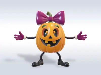 Cheerful Pumpkin Girl halloween Character 3D model