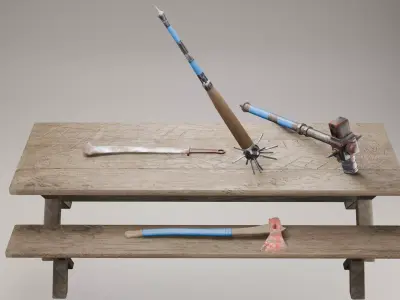 Post apocalypse style edged weapons collection model Low-poly 3D model