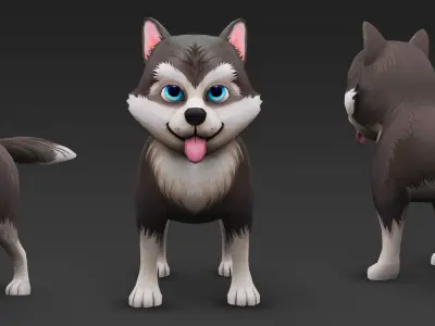 Cute Low Poly Husky Pup  Game-Ready 3D Model Low-poly 3D model