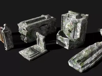 old cemetery tombstone grave parts 3D model