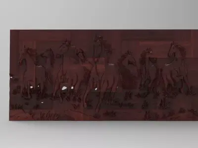 HORSES wood panel with 3D model