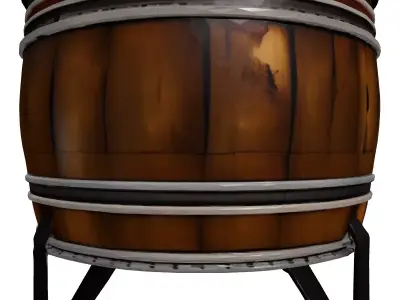 Rustic Wooden Barrel Fire Pit 3D model