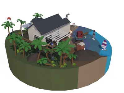 Beach House Island Props Collection - Game Ready Low Poly Low-poly 3D model