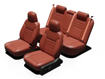 Universal Regular Car Seat Set Red Leather Low-poly 3D model
