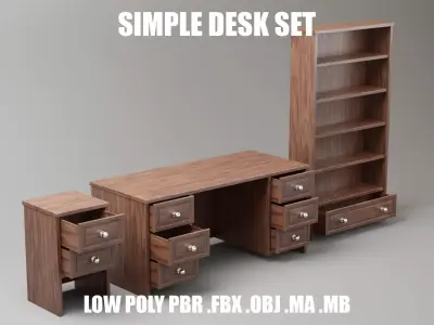 Simple Desk Set - Low Poly PBR Low-poly 3D model