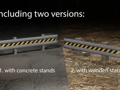 Low roadside iron fence with protective tape Low-poly 3D model