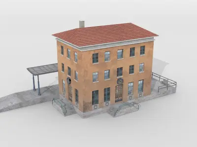 Bavarian city railway station Low-poly 3D model