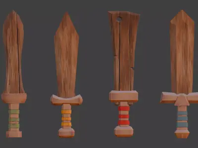 Stylised wood swords low-poly game ready Low-poly 3D model