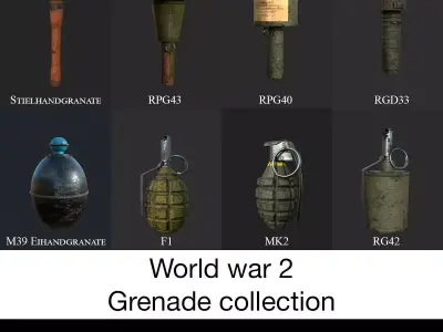 World war 2 Grenade Collection Low-poly 3D model