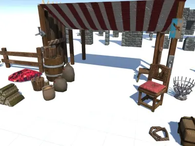 Castel Walls n Props I 66 Items I PBR I Optimized I Free low-poly 3D model