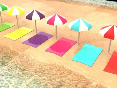 Beach umbrellas Low-poly 3D model
