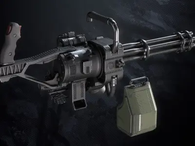Q-Old Minigun UE and Unity Packs With FBX And Textures Low-poly 3D model
