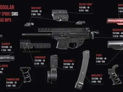 Tactical modular custom SMG  Sig Sauer MPX Low-poly 3D model