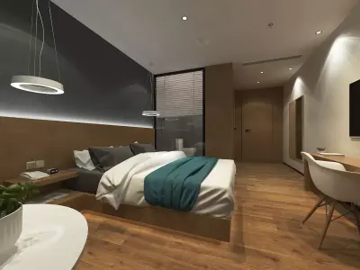 Modern Minimalist Style Hotel Room Design Low-poly 3D model