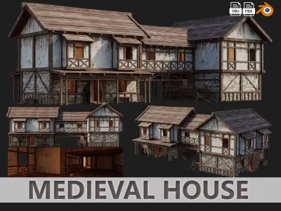 Medieval House PBR 4K GameReady Pack with Interiors 33 to 36 Low-poly 3D model