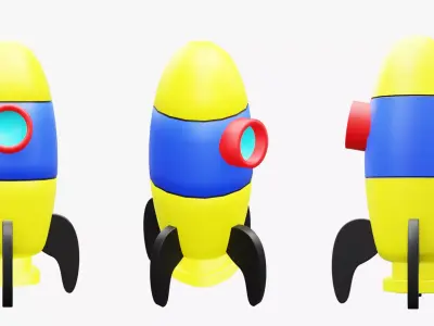 Kid-Friendly Cartoon Rocket Ship Low-poly 3D model