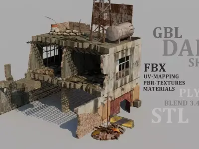 Destroyed Radio Station Low-poly 3D model