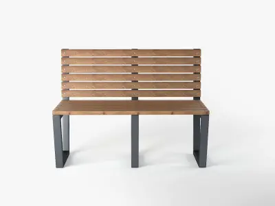 Bench wooden with steel legs 3D model