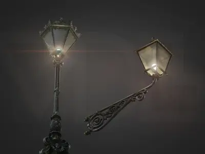  Street Lamp and Wall-Mounted Lamp Low-poly 3D model