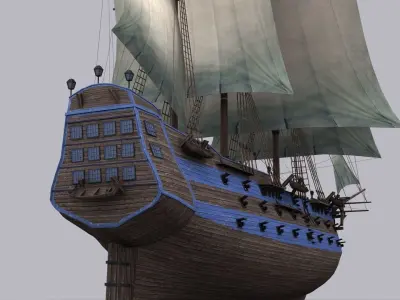 Frigate blue Low-poly 3D model