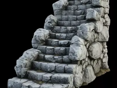 Stone Staircase 3D Ancient Rock Steps Fantasy Outdoor Scenes Low-poly 3D model