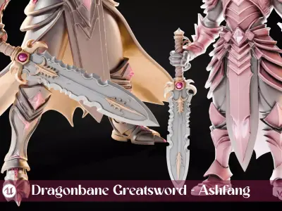 Stylized Sword - Dragonbane Greatsword Ashfang - Game Ready Free 3D model