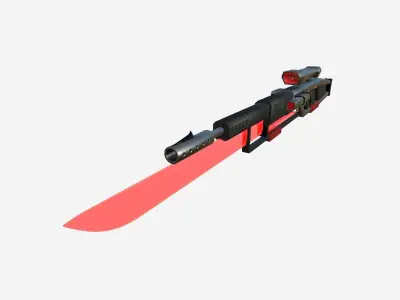 SciFi Sniper Gunblade A04 Red Metal - Fiction Weaponry Low-poly 3D model