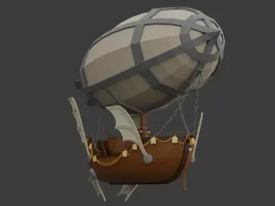 Fantasy Flying Airship Low-poly 3D model