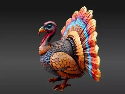 Stylized Low-Poly Thanksgiving Turkey 3D Model Printable Low-poly 3D model