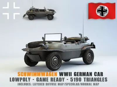 Low Poly VW Type 166 Schwimmwagen Low-poly 3D model