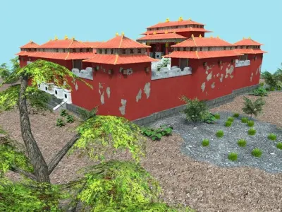 low poly chinese temple Low-poly 3D model