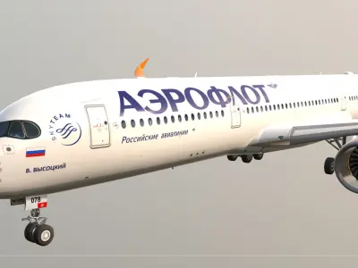 Airbus A350-900 Aeroflot livery Low-poly 3D model