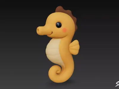 Cartoon Plush Seahorse Low-poly 3D model