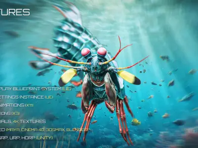 Mantis Shrimp - Rex Rainbow Peacock - Underwater Monster - 52 Low-poly 3D model