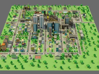 Industrial city Low-poly 3D model