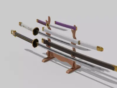 Japanese Furniture Kit - 3 Swords kit Low-poly 3D model